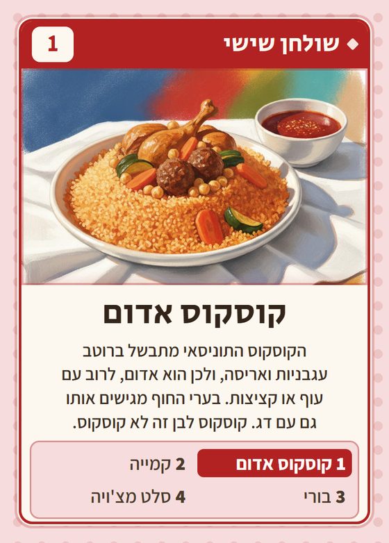 קוסקוס אדום, מרביעיית שולחן שישי