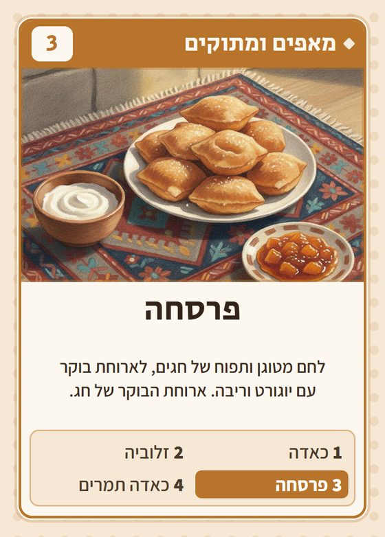 פרסחה, מרביעיית מאפים ומתוקים