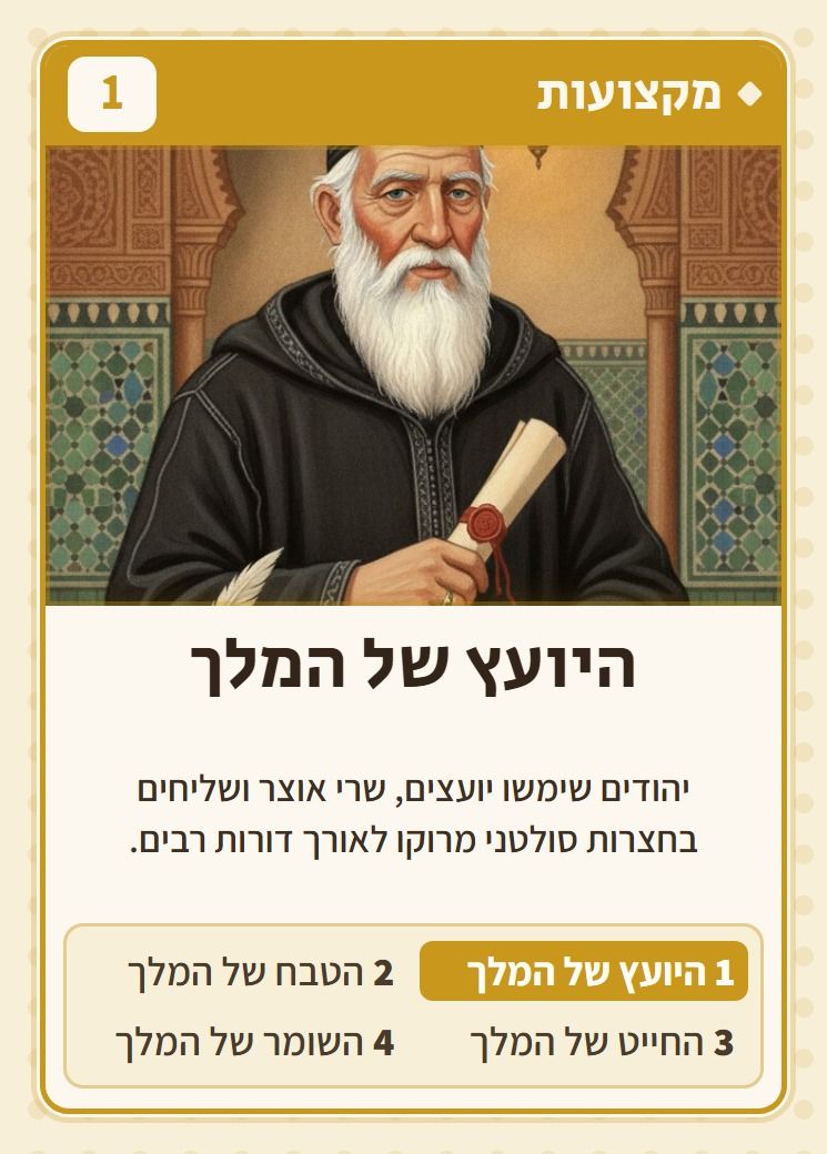 היועץ של המלך, מסדרת מקצועות: יהודים שימשו יועצים, שרי אוצר ושליחים בחצרות סולטני מרוקו לאורך דורות רבים.