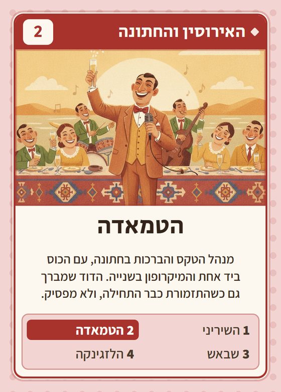 הטמאדה, מרביעיית האירוסין והחתונה